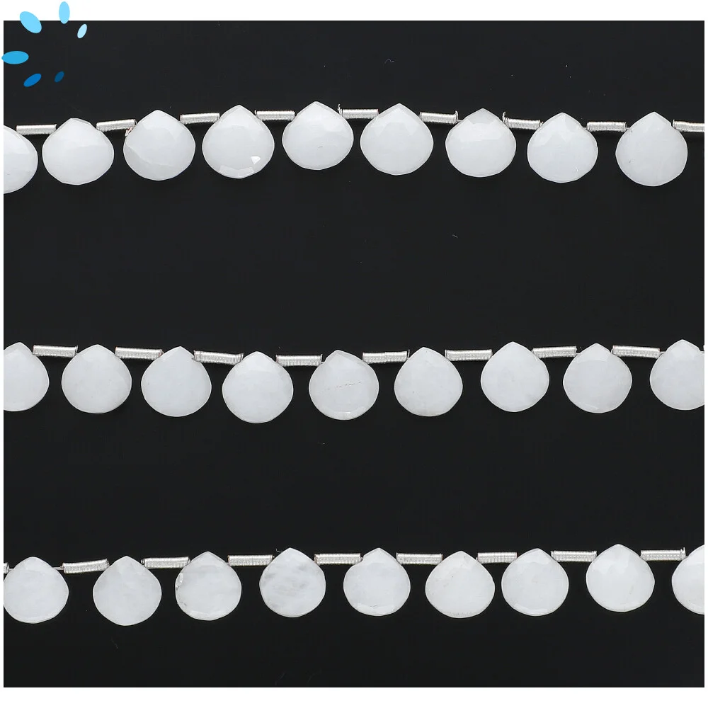 White Quartz Faceted Heart Top Drilled Beads 8mm - 8 Inch Strand