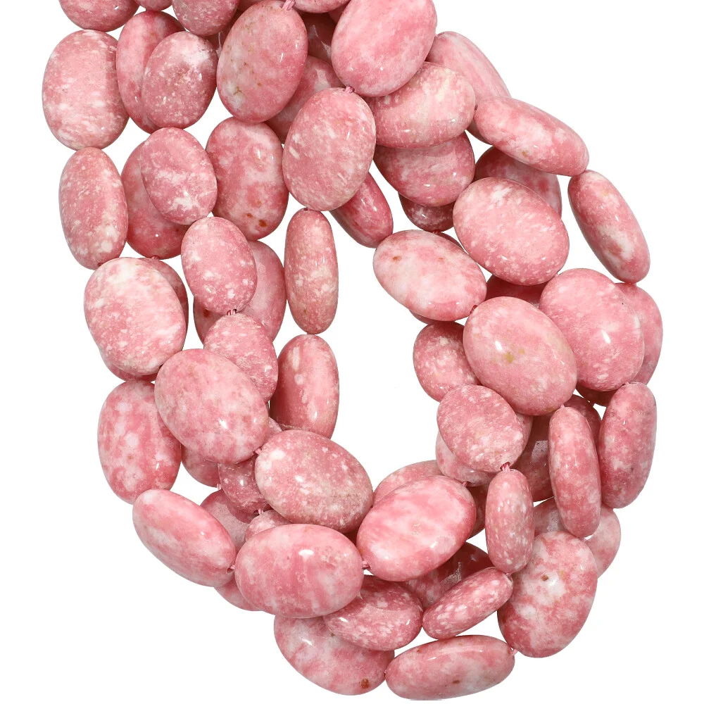 Thulite Smooth Oval Top to Bottom Drilled Beads 18x13mm - 14 Inch Strand