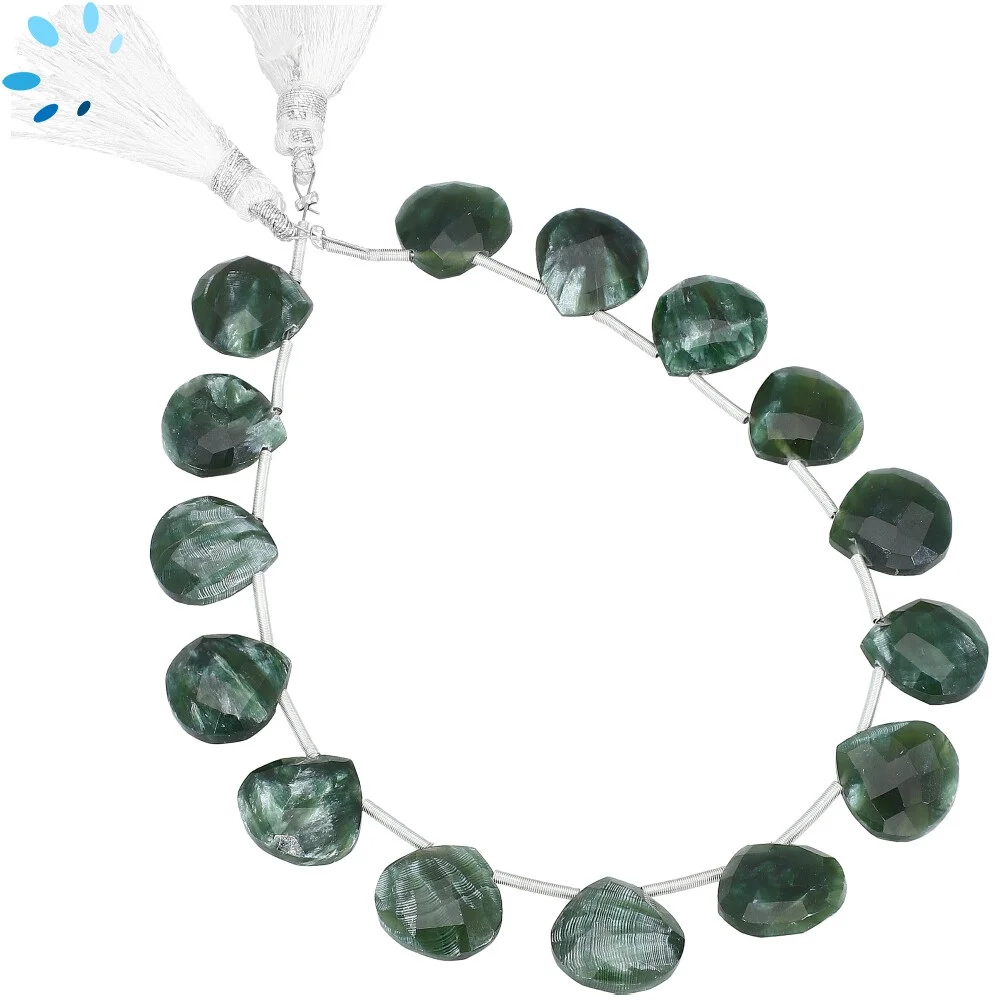 Seraphinite Faceted Heart Top Drilled Beads 11mm - 8 Inch Strand