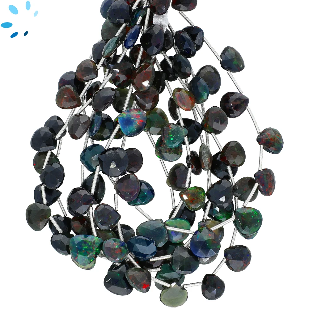 Ethiopian Opal Faceted Heart Top Drilled Beads 8mm - 8 Inch Strand
