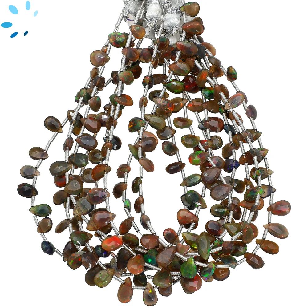 Ethiopian Opal Faceted Pear Top Drilled Beads 7x5mm - 8 Inch Strand