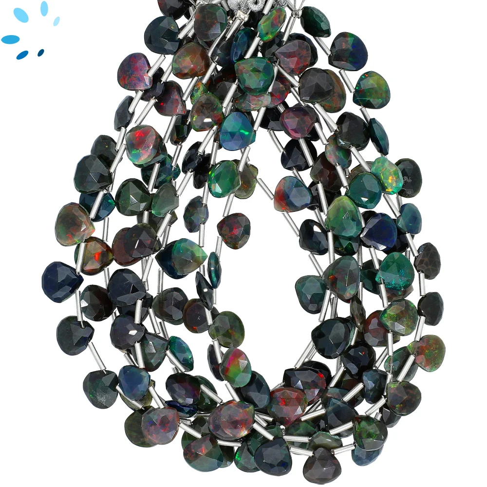 Ethiopian Opal Faceted Heart Top Drilled Beads 6mm - 8 Inch Strand