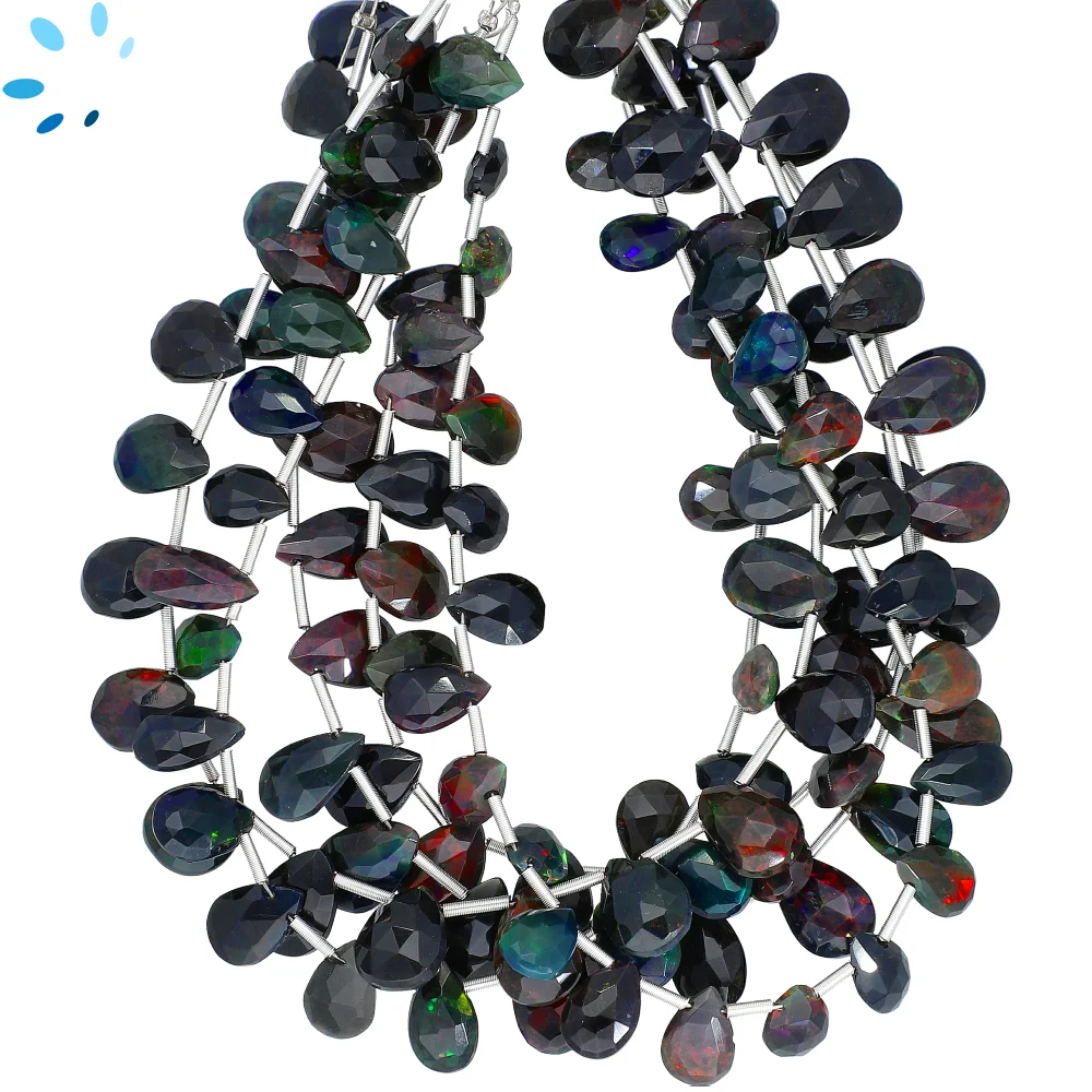 Ethiopian Opal Faceted Pear Top Drilled Beads 7x5 - 9x7mm - 8 Inch Strand