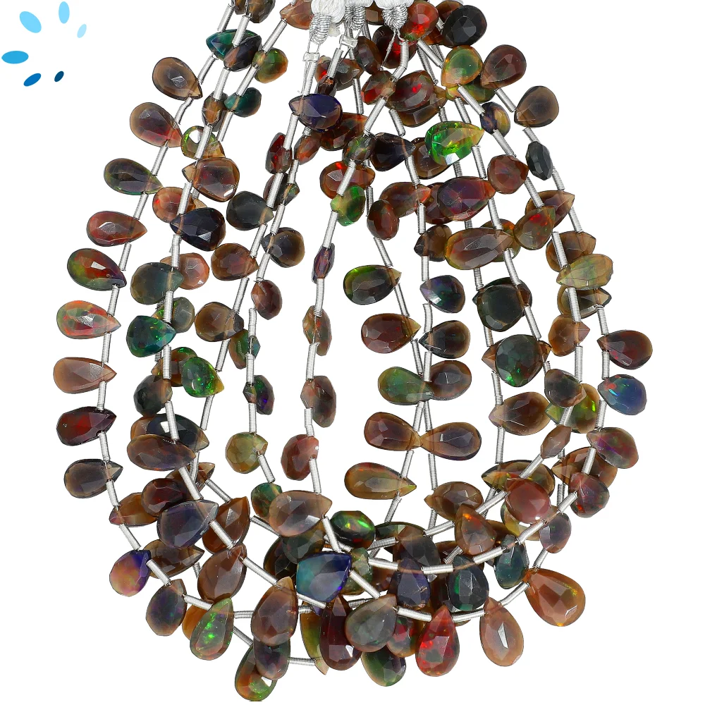 Ethiopian Opal Faceted Pear Top Drilled Beads 9x5mm - 8 Inch Strand