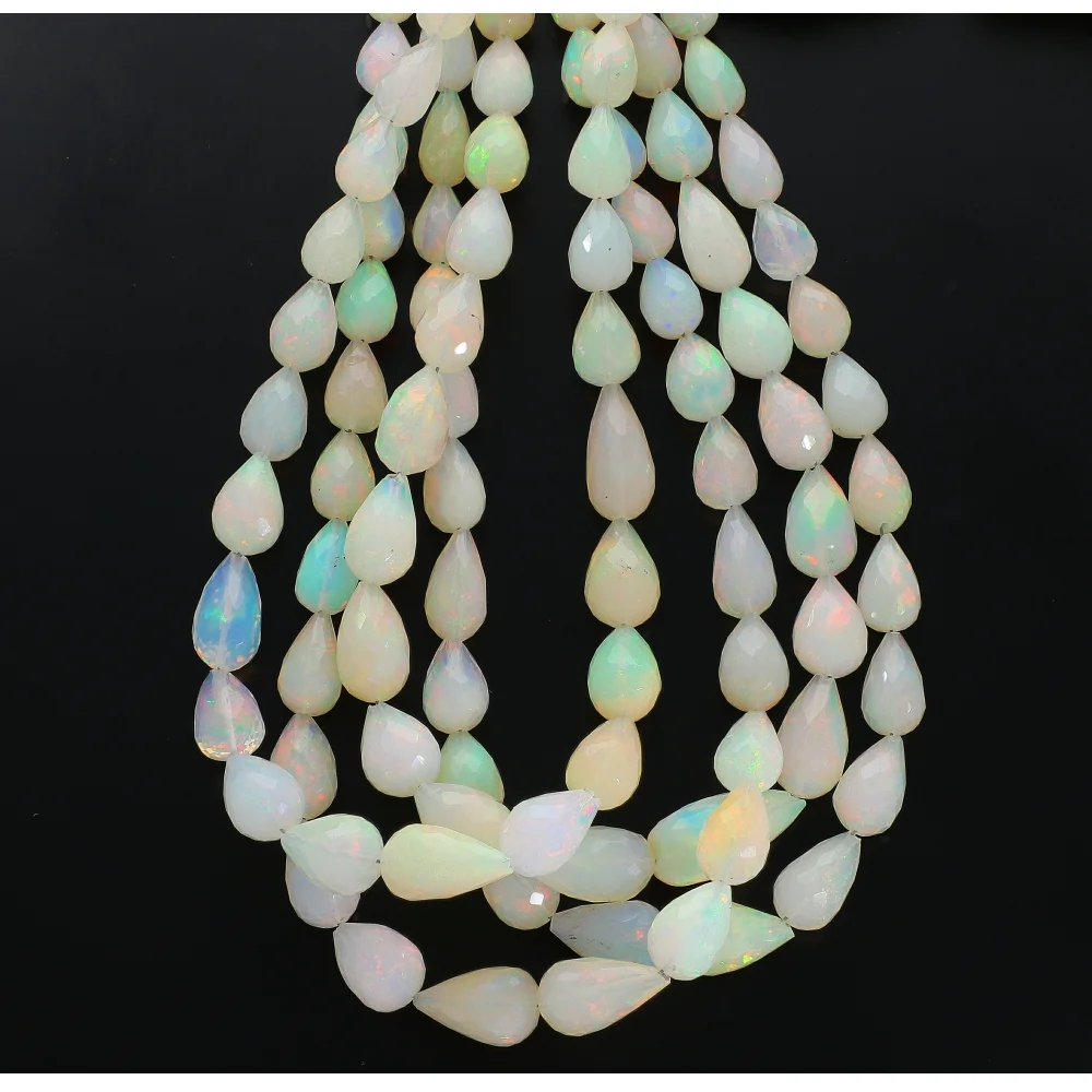 Ethiopian Opal Faceted Teardrop Top to Bottom Drilled Beads 6x4 - 10x8mm - 13 Inch Strand