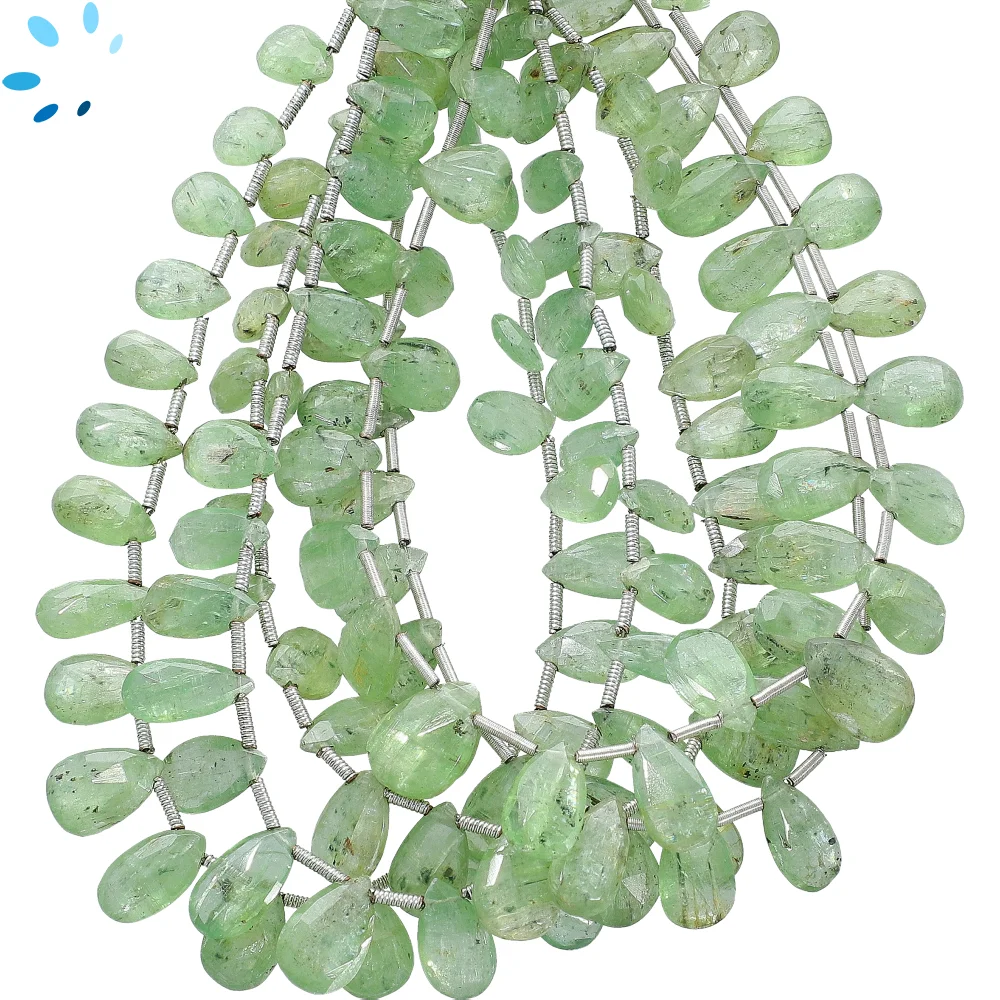 Green Kyanite Faceted Pear Top Drilled Beads 8x6 - 10x7mm - 8 Inch Strand