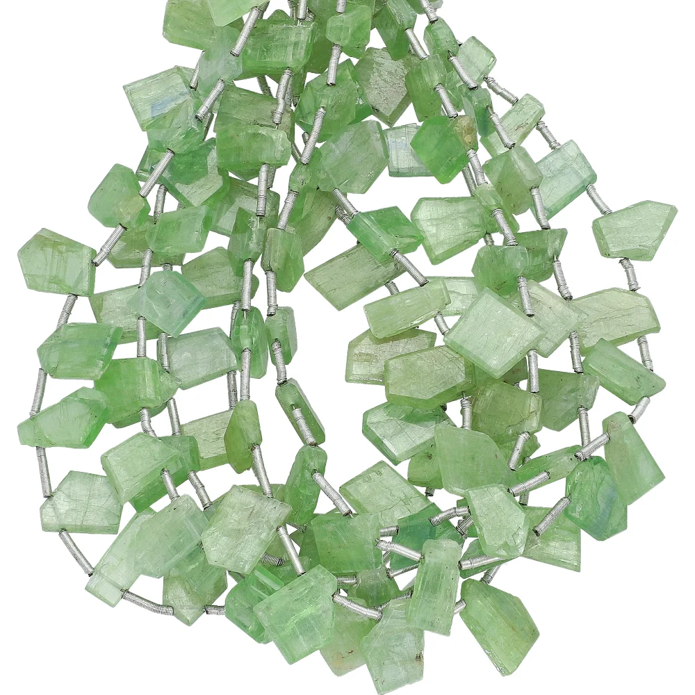 Green Kyanite Faceted Slice Top Drilled Beads 9x7mm - 8 Inch Strand