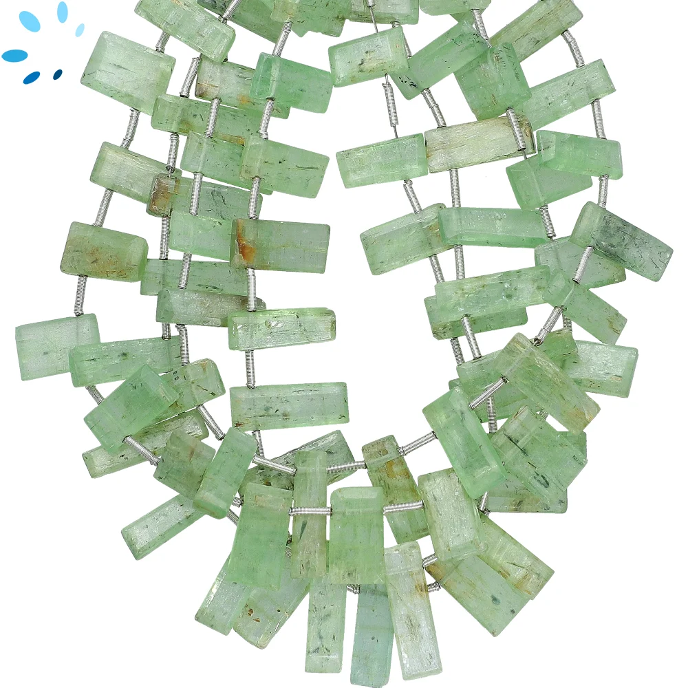 Green Kyanite Faceted Rectangle Top Drilled Beads 14x5mm - 8 Inch Strand