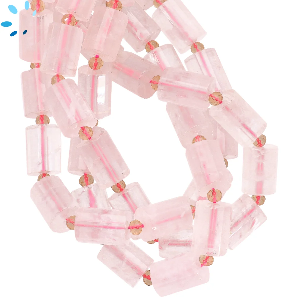Rose Quartz Faceted Tube Top to Bottom Drilled Beads 14x10mm - 14 Inch Strand