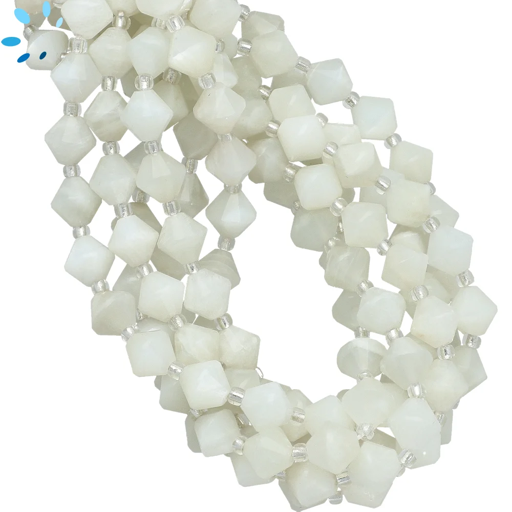 White Moonstone Faceted Cone Top to Bottom Drilled Beads 8mm - 14 Inch Strand