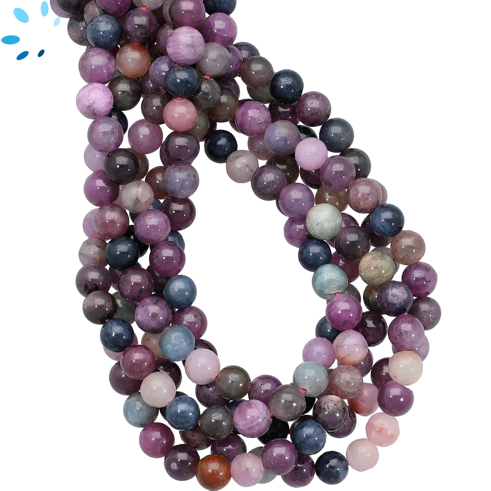 Multi Sapphire Smooth Round Beads 6mm - 14 Inch Strand