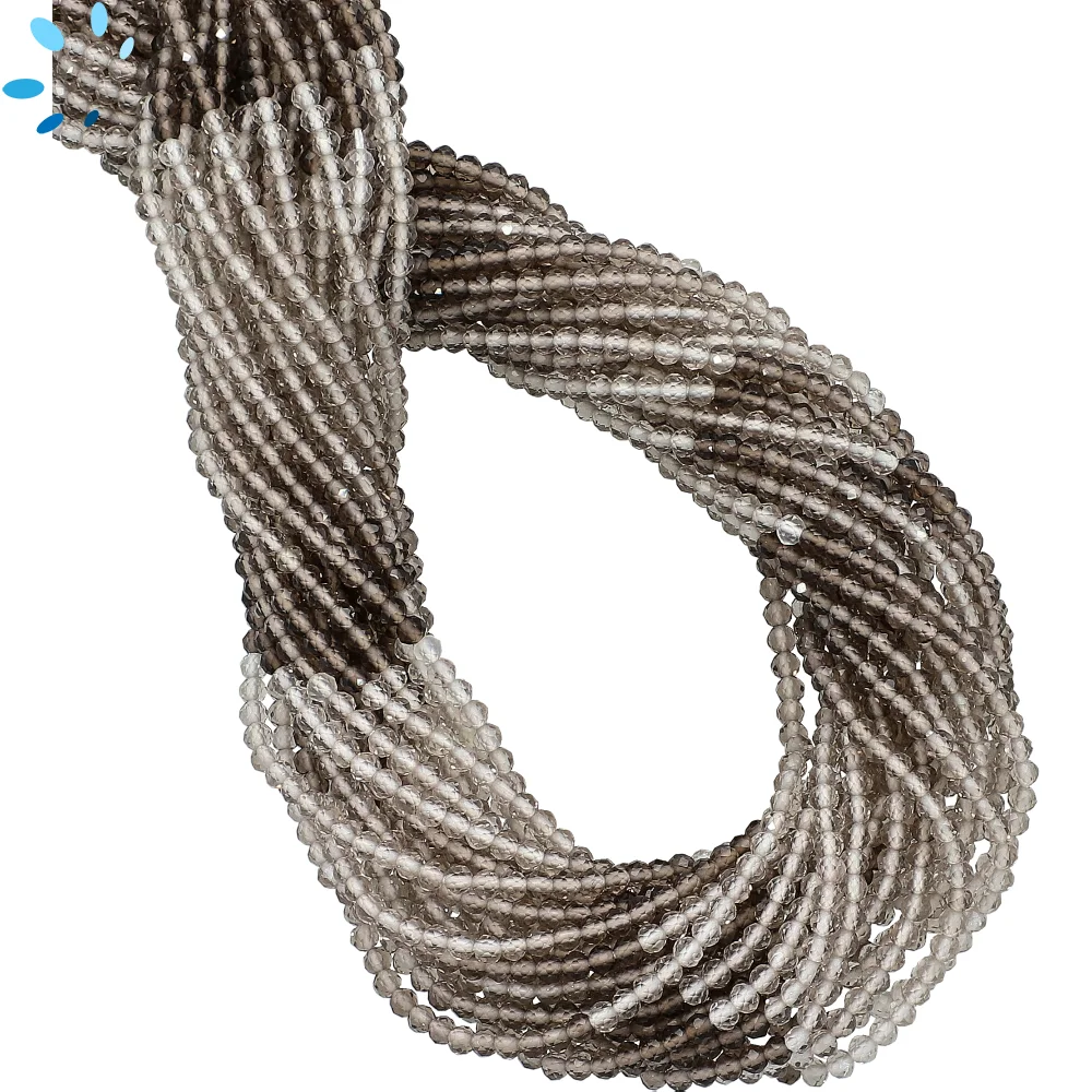 Smoky Quartz Faceted Round Beads 2mm - 14 Inch Strand