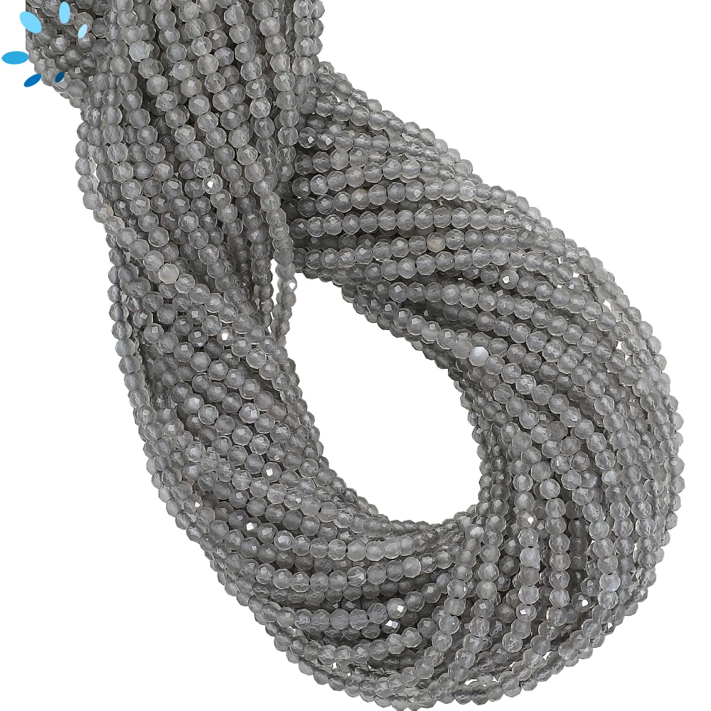 Gray Moonstone Faceted Round Beads 2mm - 13 Inch Strand