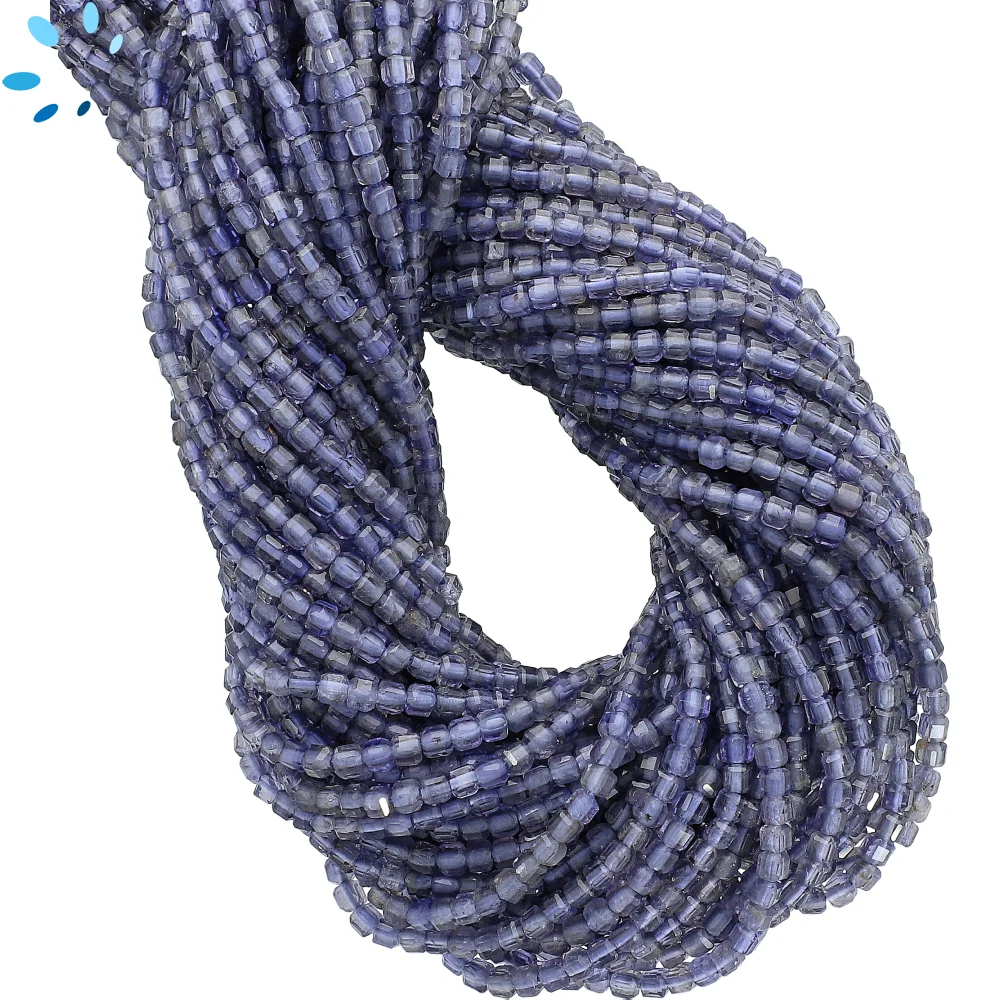 Iolite Faceted Cube Top to Bottom Drilled Beads 2mm - 14 Inch Strand