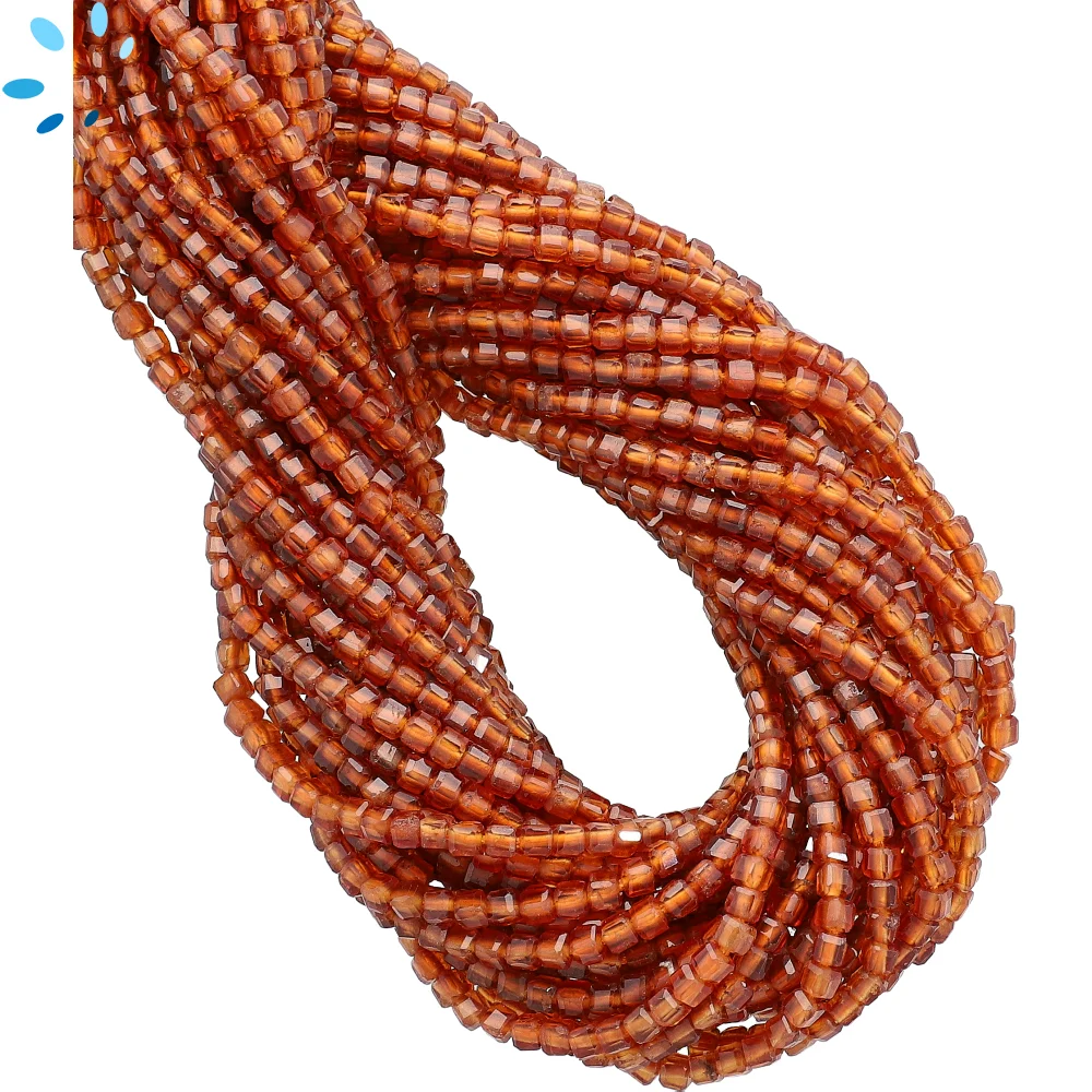 Hessonite Garnet Faceted Cube Top to Bottom Drilled Beads 2mm - 14 Inch Strand