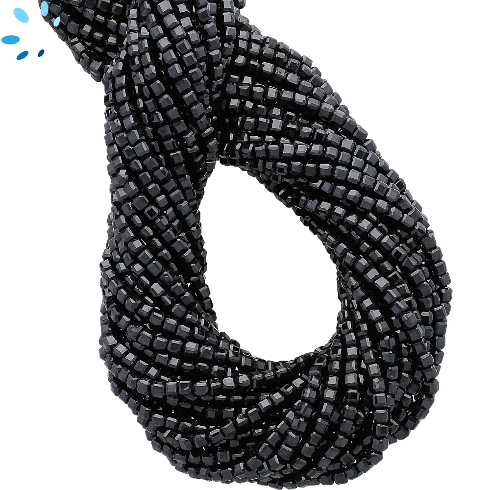 Black Spinel Faceted Cube Top to Bottom Drilled Beads 2mm - 13 Inch Strand