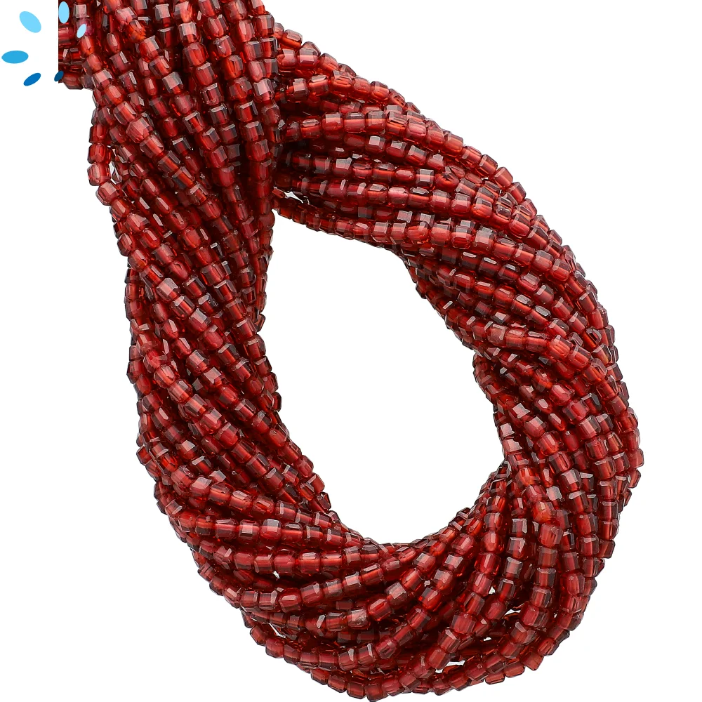 Garnet Faceted Cube Top to Bottom Drilled Beads 2mm - 14 Inch Strand