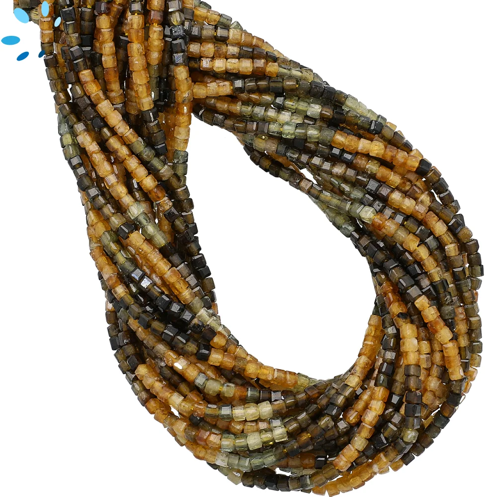 Petro Tourmaline Faceted Cube Top to Bottom Drilled Beads 2mm - 14 Inch Strand