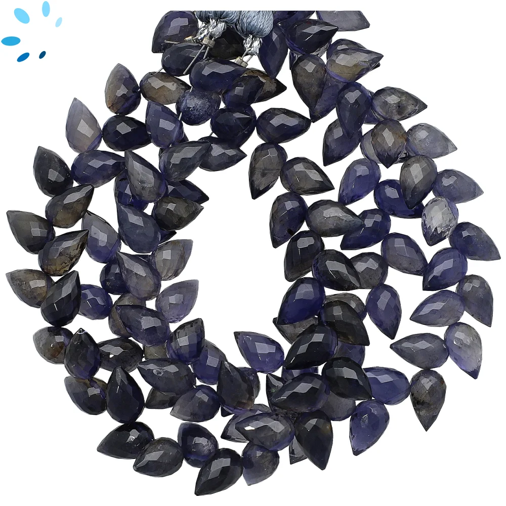 Iolite Faceted Teardrop Herringbone Drilled Beads 9x6mm - 8 Inch Strand