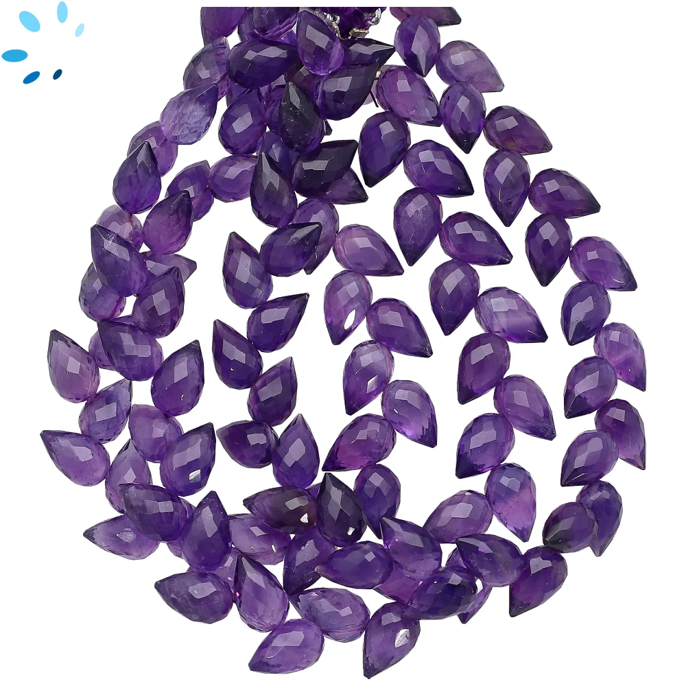 Amethyst Faceted Teardrop Herringbone Drilled Beads 9x6mm - 8 Inch Strand