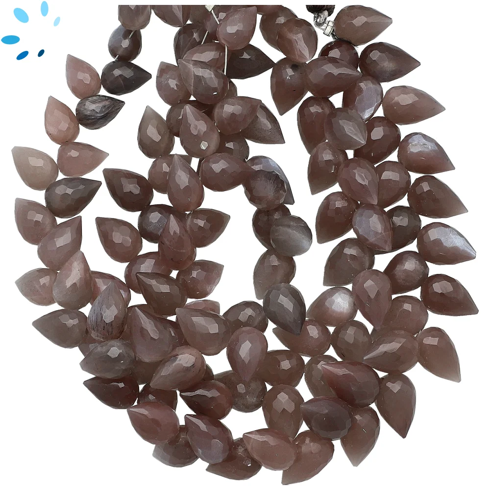 Chocolate Moonstone Faceted Teardrop Herringbone Drilled Beads 9x6mm - 8 Inch Strand