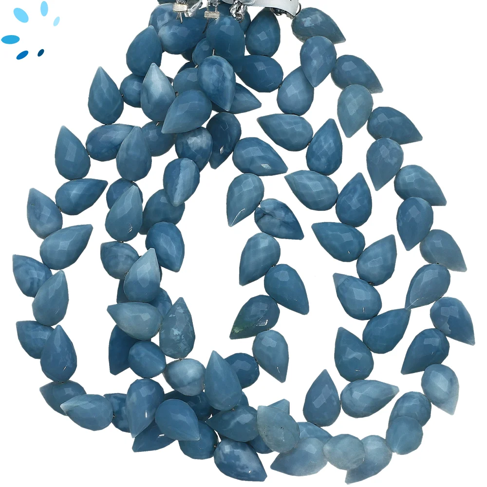 Blue Opal Faceted Teardrop Herringbone Drilled Beads 9x6mm - 8 Inch Strand