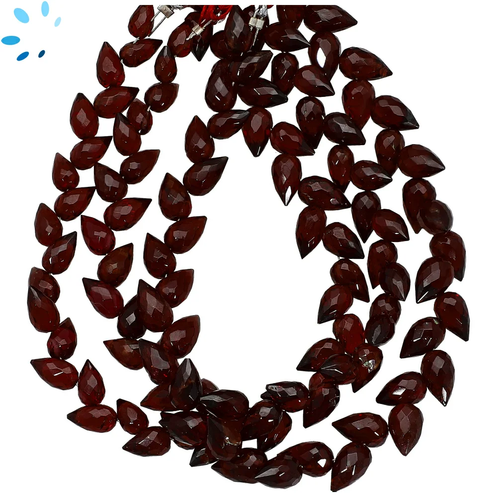 Garnet Faceted Teardrop Herringbone Drilled Beads 9x6mm - 8 Inch Strand