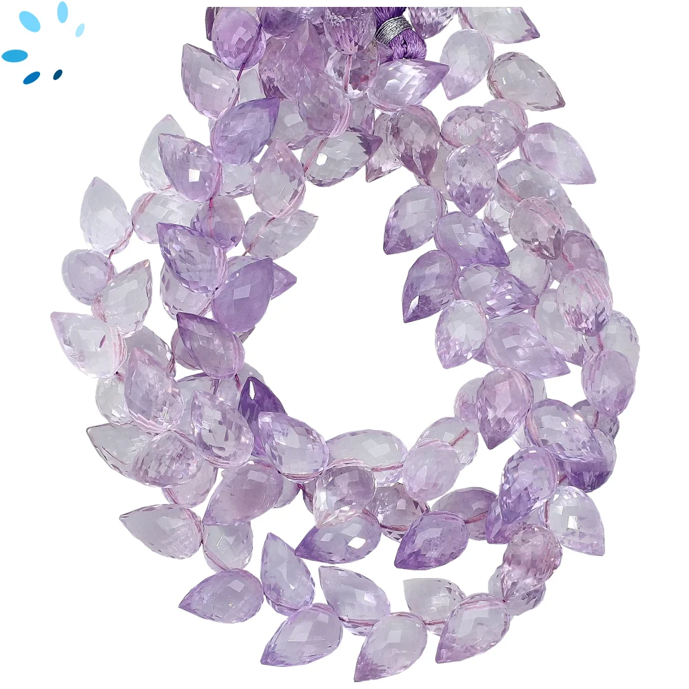 Pink Amethyst Faceted Teardrop Herringbone Drilled Beads 9x6mm - 8 Inch Strand