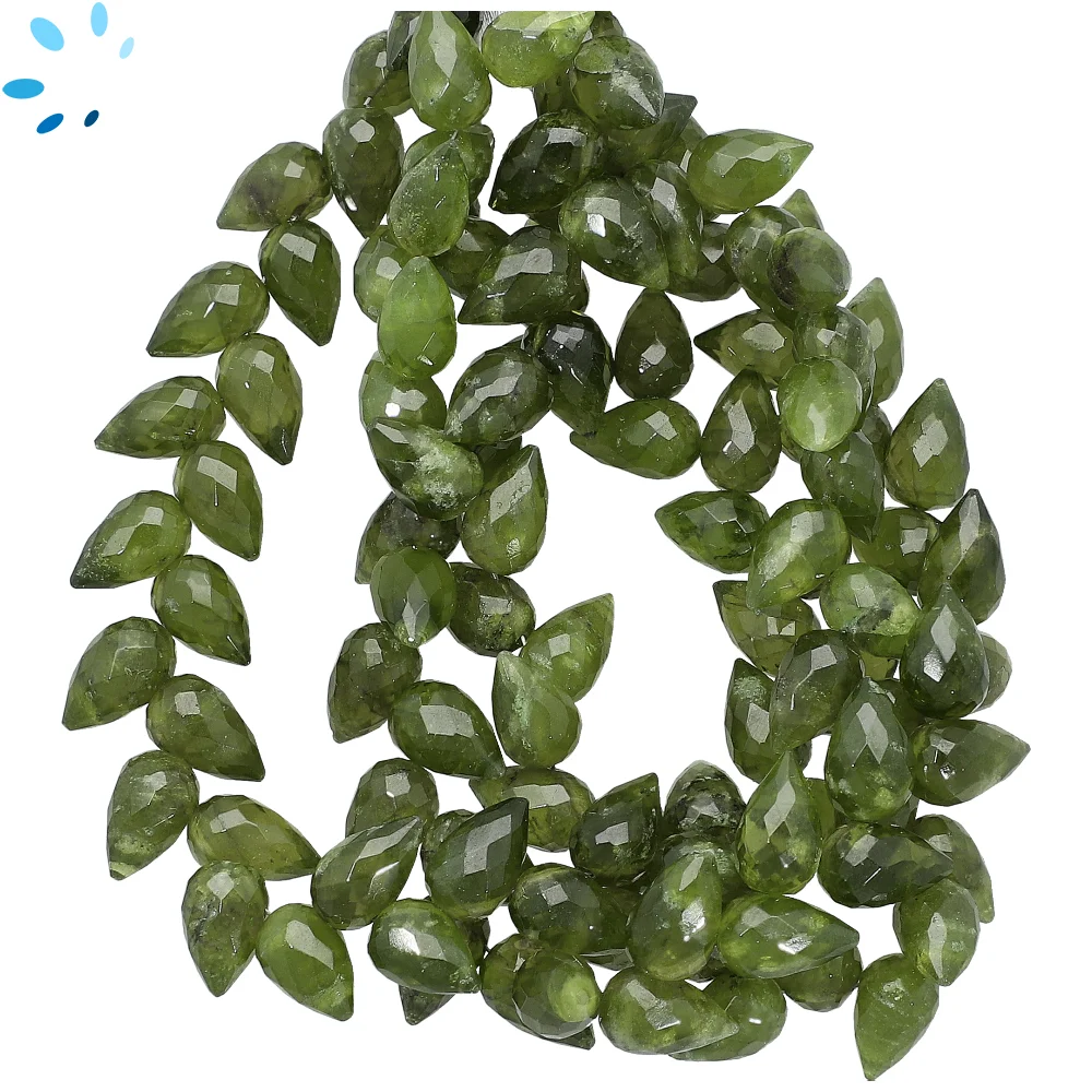 Grossular Garnet Faceted Teardrop Herringbone Drilled Beads 9x6mm - 8 Inch Strand