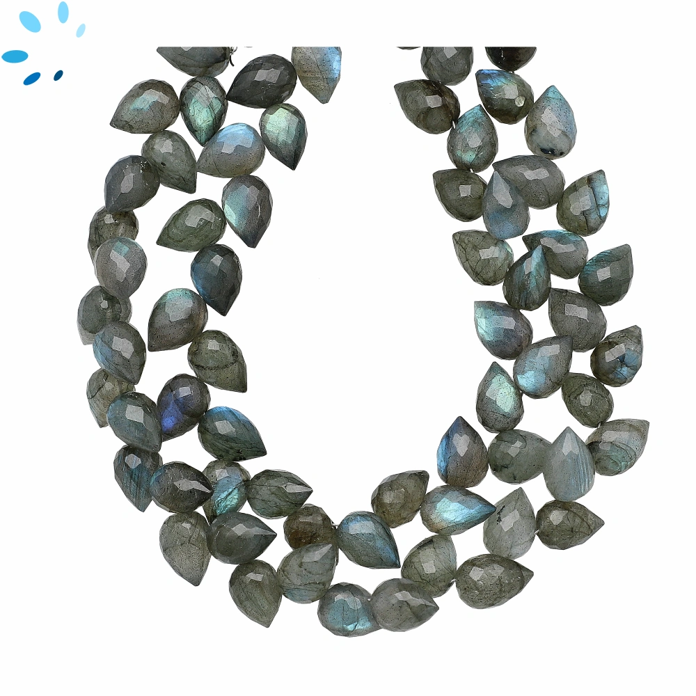 Labradorite Faceted Teardrop Herringbone Drilled Beads 10x7mm - 8 Inch Strand