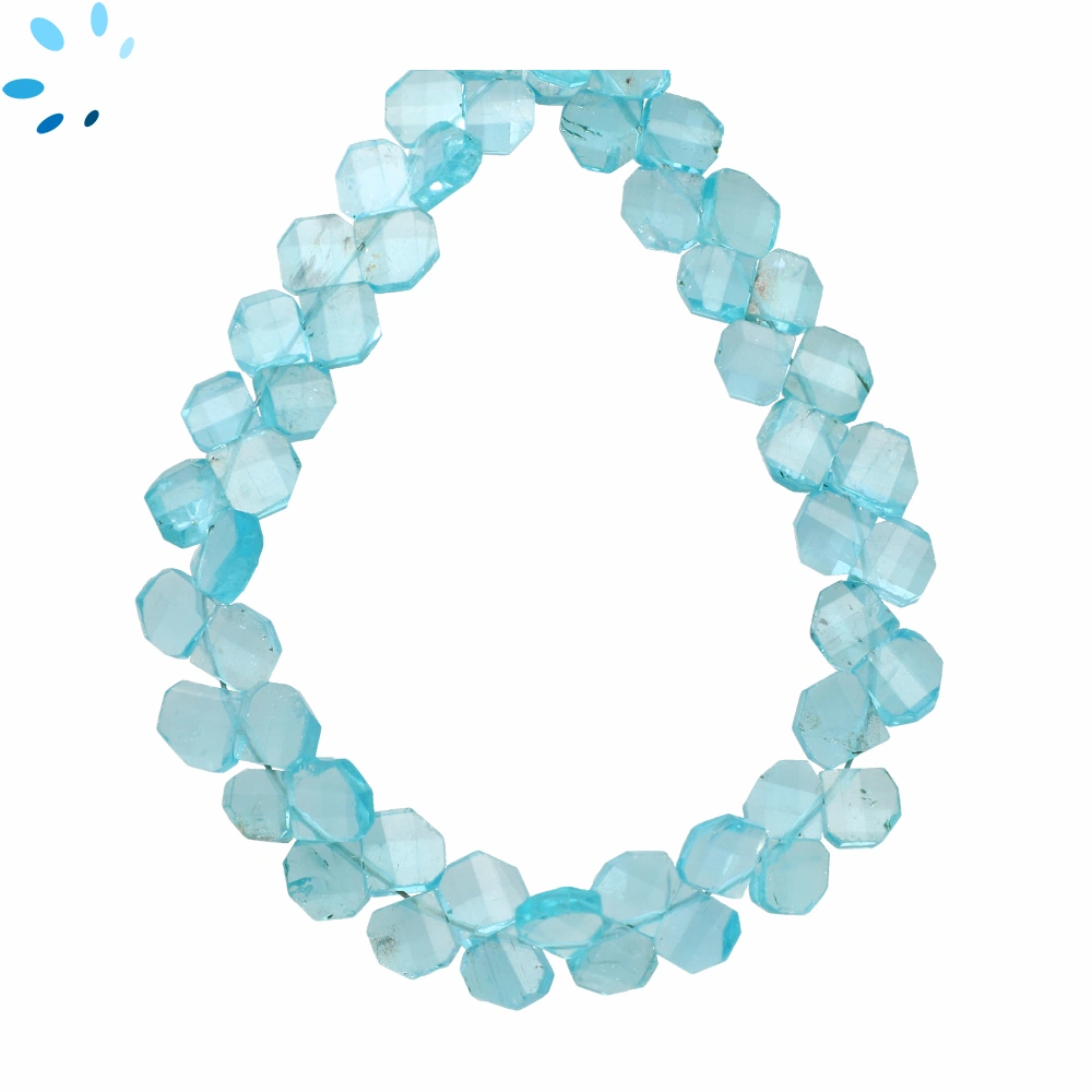  Apatite Faceted Heart Briolette Top Drilled Beads 5-6mm - 8 Inch Strand
