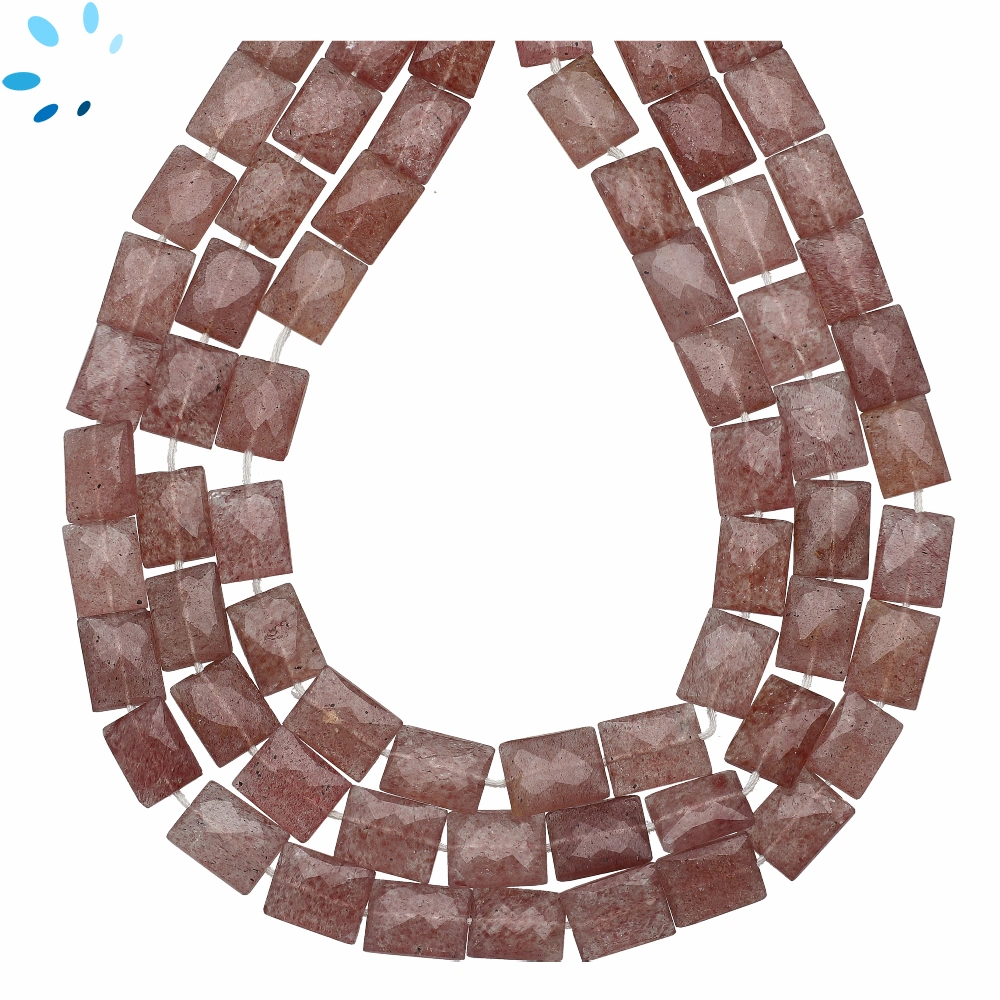 Strawberry Quartz Faceted Rectangle Top to Bottom Drilled Beads 11x8mm - 14 Inch Strand