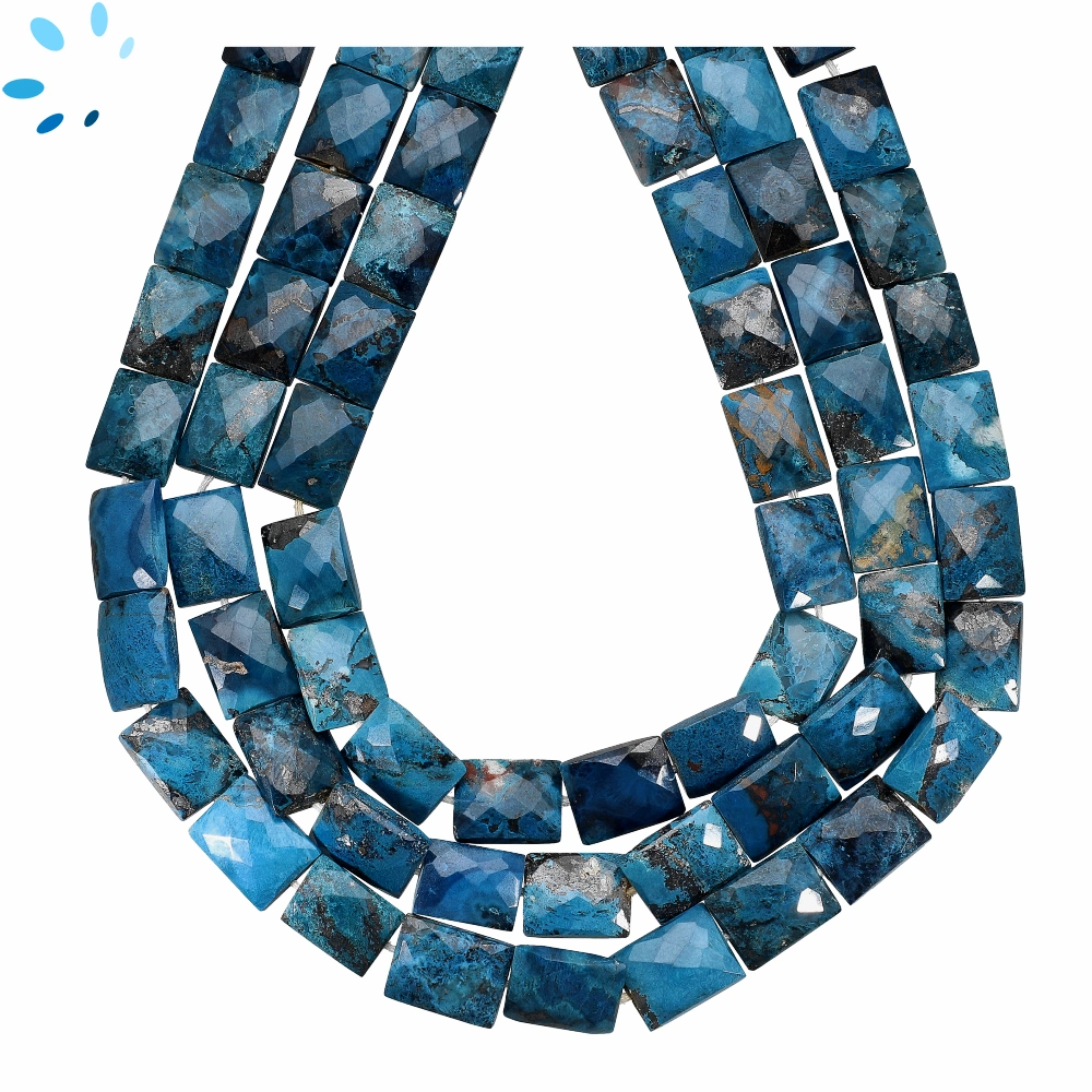 Chrysocolla Faceted Rectangle Top to Bottom Drilled Beads 11x9mm - 14 Inch Strand