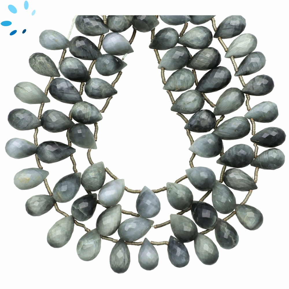 Cat's Eye Quartz Faceted Teardrop Top Drilled Beads 10x7mm - 8 Inch Strand