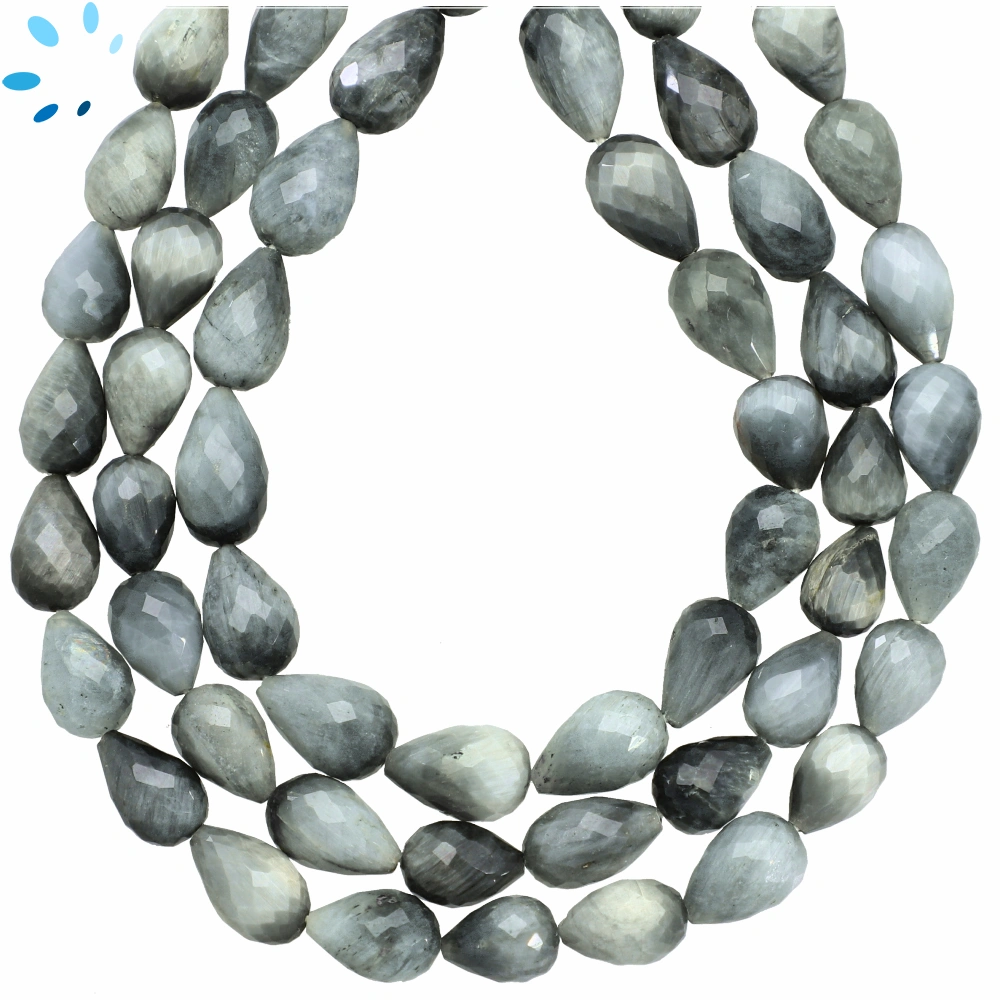 Cat's Eye Quartz Faceted Teardrop Top Drilled Beads 9x6mm - 8 Inch Strand
