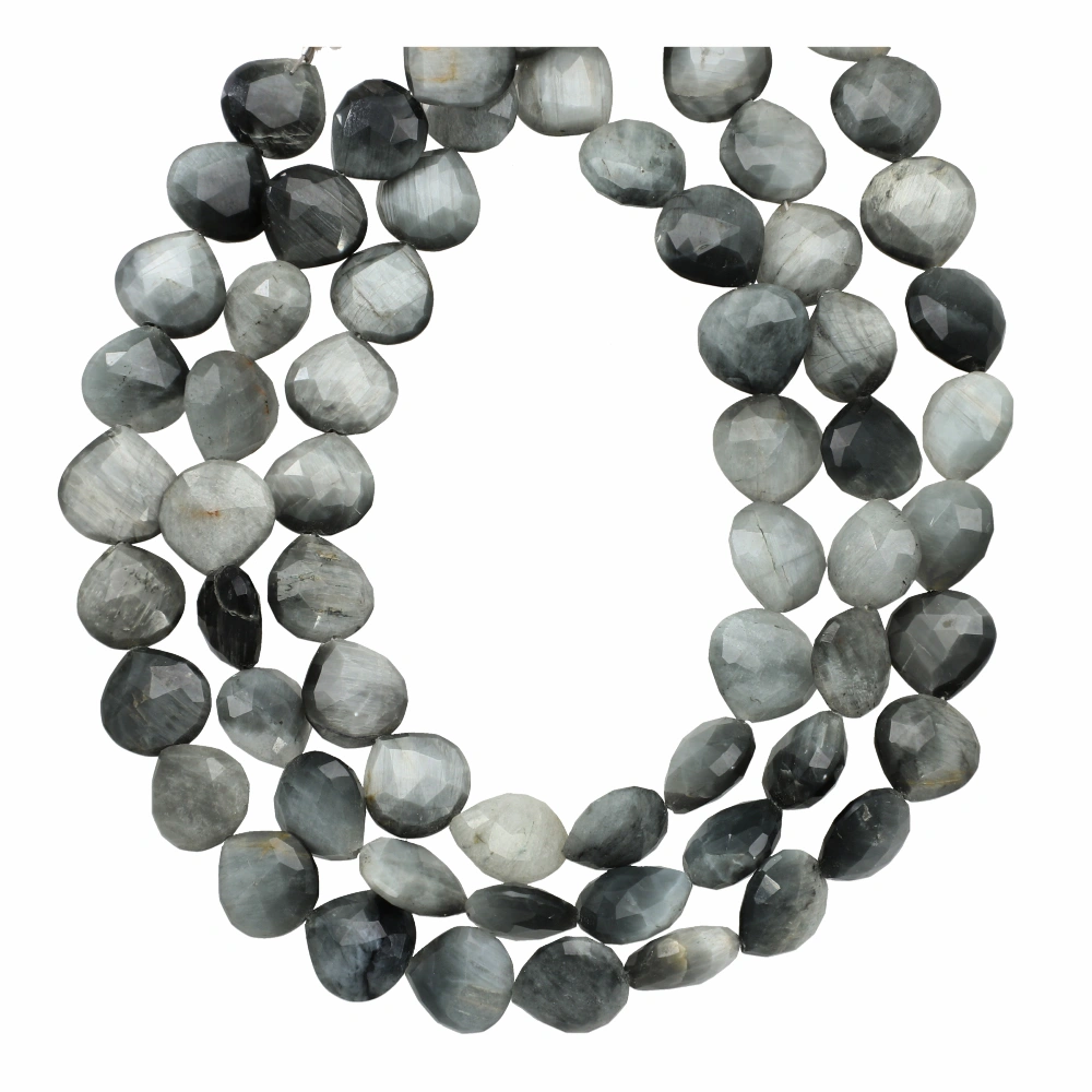 Cat's Eye Quartz Faceted Heart Top to Bottom Drilled Beads 9mm - 8 Inch Strand