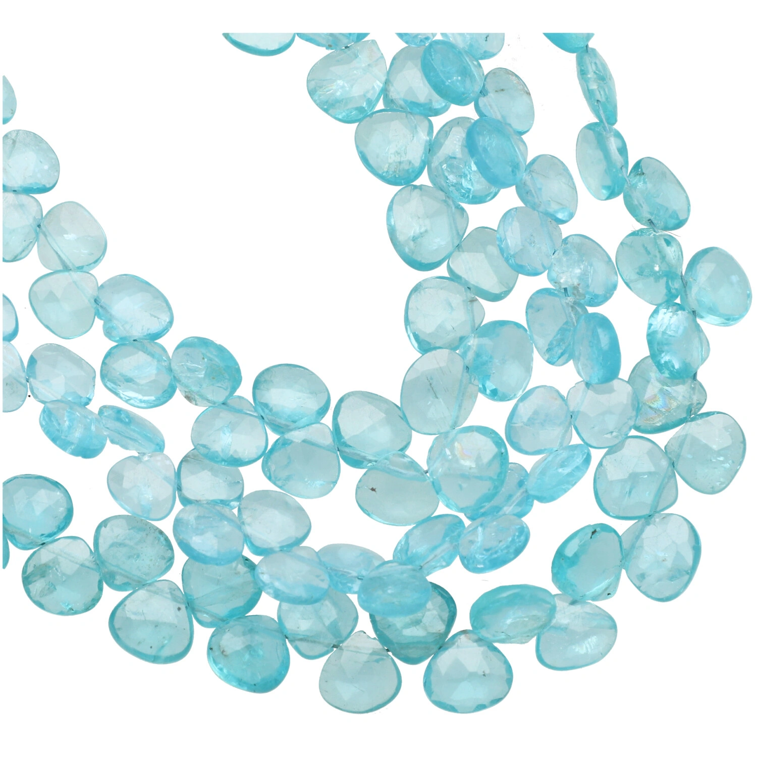  Apatite Faceted Heart Briolette Top Drilled Beads 7x7mm - 8 Inch Strand