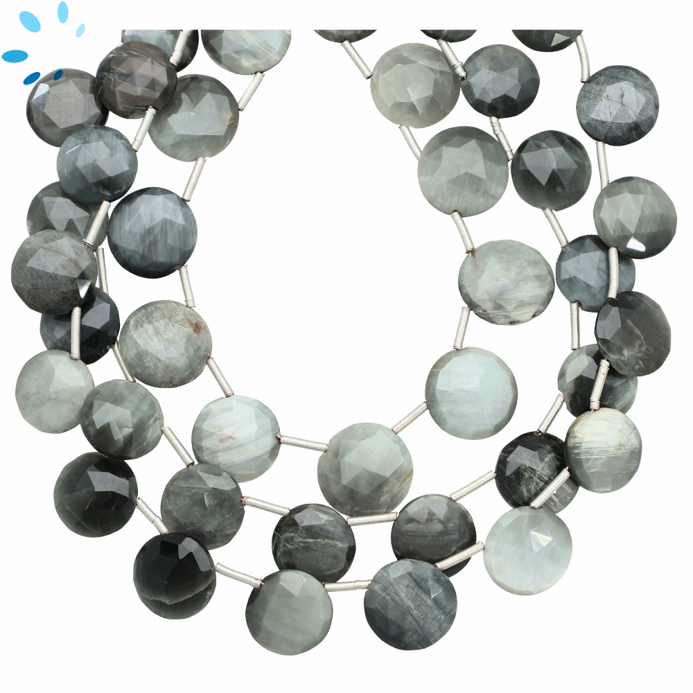 Cat's Eye Quartz Faceted Coin Top Drilled Beads 11mm - 8 Inch Strand