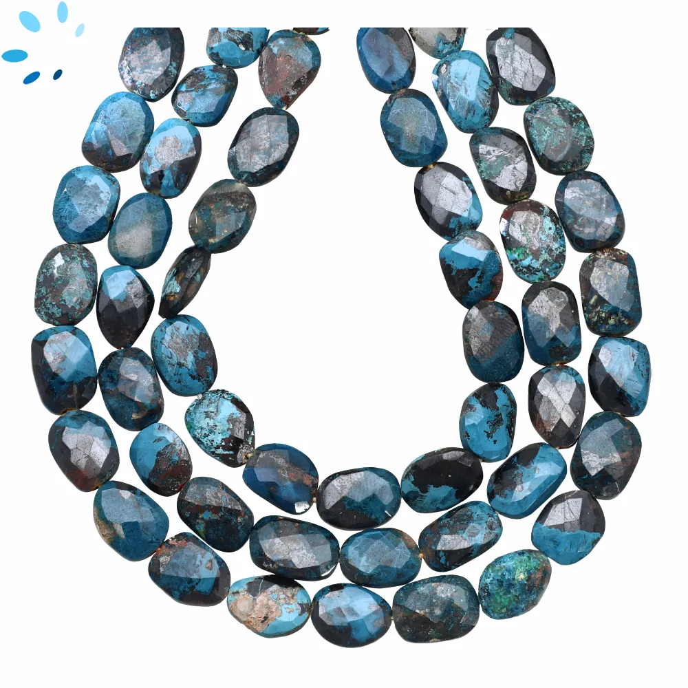 Chrysocolla Faceted Oval Nuggets Top to Bottom Drilled Beads 10X8mm - 14 Inch Strand 