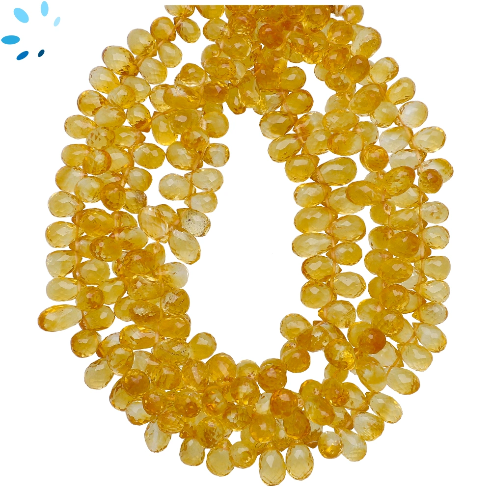 Citrine Faceted Drop Briolette Top Drilled Beads 7x5mm - 8 Inch Strand