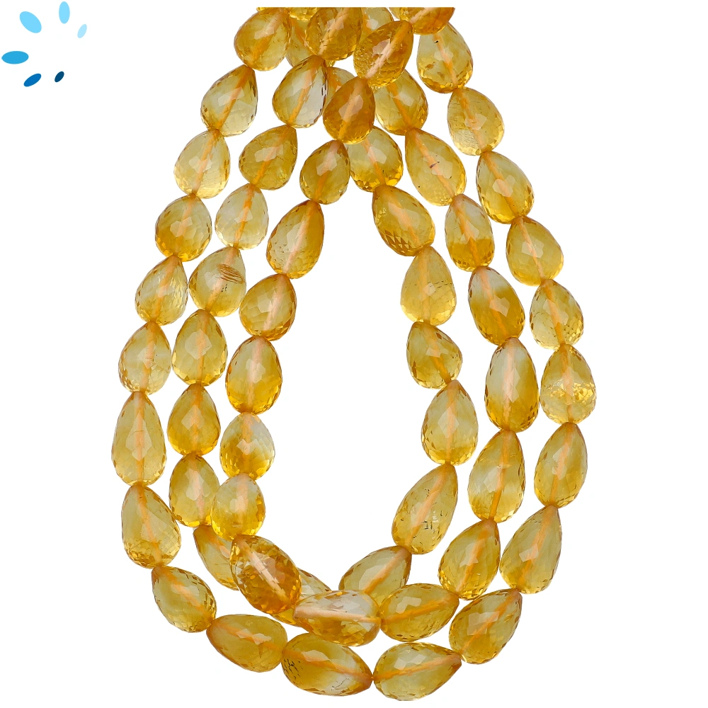 Citrine Faceted Drop Top to Bottom Drilled Beads 8x6mm - 8 Inch Strand