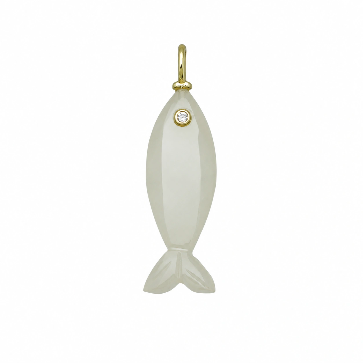 Agate & White Topaz Vertical Elongated Fish Inlay Charm Pendant 25x9mm - 18k Gold Plated Sterling Silver - 1 Piece