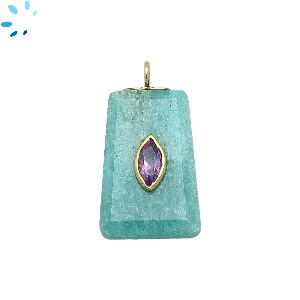 Amazonite & Amethyst Fancy Shape Inlay Pendant Charm 24x16mm - 18k Gold Plated Sterling Silver