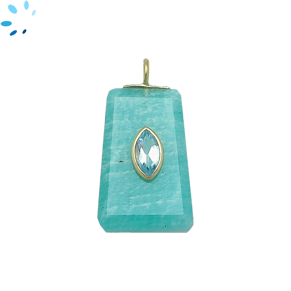 Amazonite & Blue Topaz Fancy Shape Inlay Pendant Charm 24x16mm - 18k Gold Plated Sterling Silver