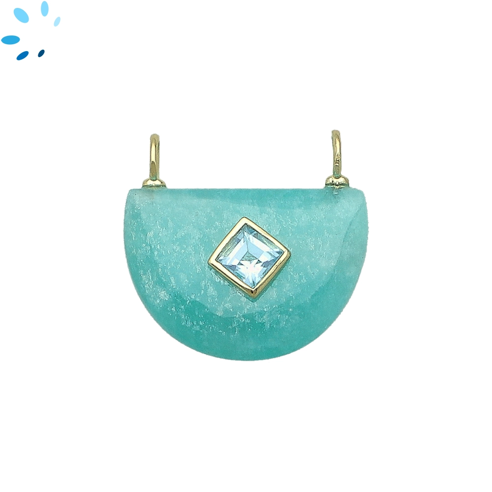 Amazonite & Blue Topaz Fancy Shape Inlay Pendant Charm 24x16mm - 18k Gold Plated Sterling Silver