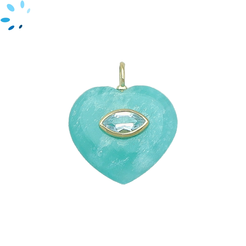 Amazonite & Blue Topaz Heart Inlay Charm Pendant 19mm - 18k Gold Plated Sterling Silver