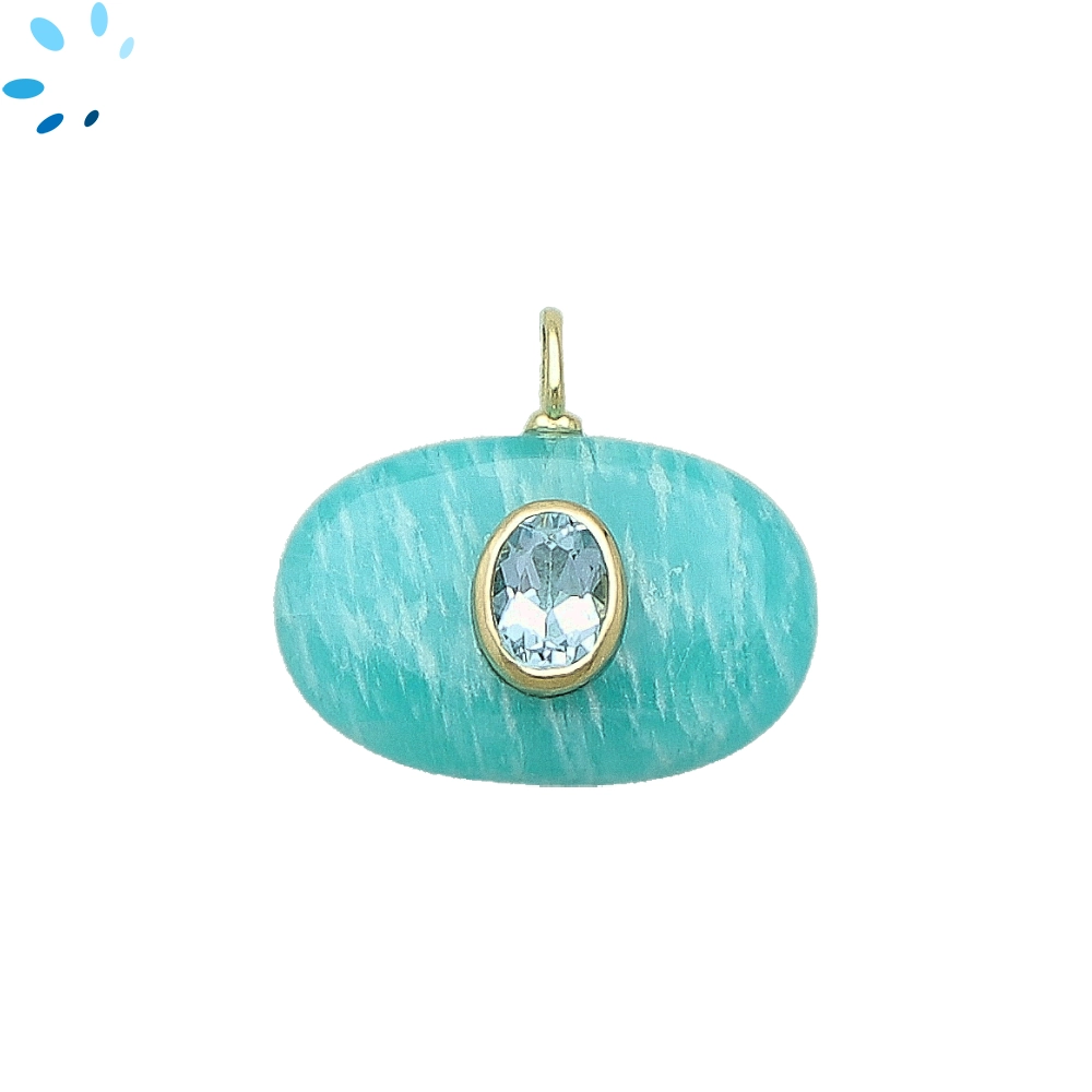 Amazonite & Blue Topaz Oval Inlay Pendant Charm 22x15mm - 18k Gold Plated Sterling Silver