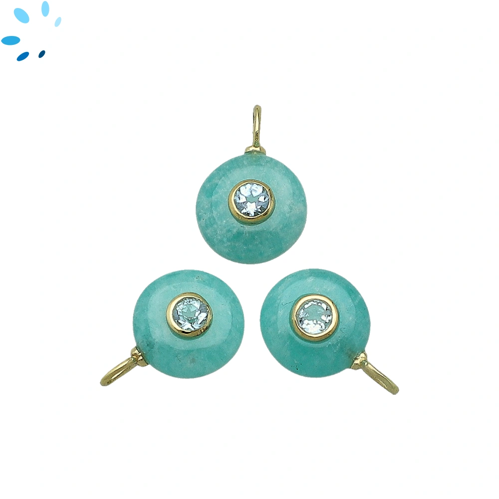 Amazonite & Blue Topaz Round Inlay Charm Pendant 12mm - 18k Gold Plated Sterling Silver - 1 Piece