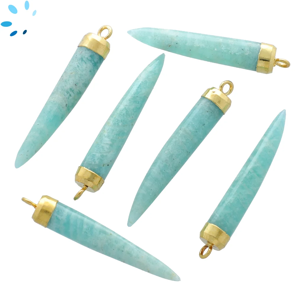 Amazonite Chili Charm Pendant 35x6 - 38x6mm 18k Gold Electroplated -  Set of 2