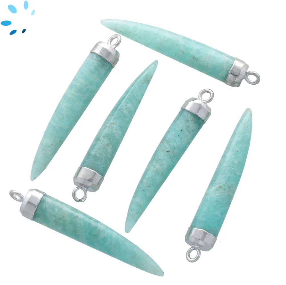 Amazonite Chili Pendant Charm 35x6 - 38x6mm Silver Electroplated -  Set of 2